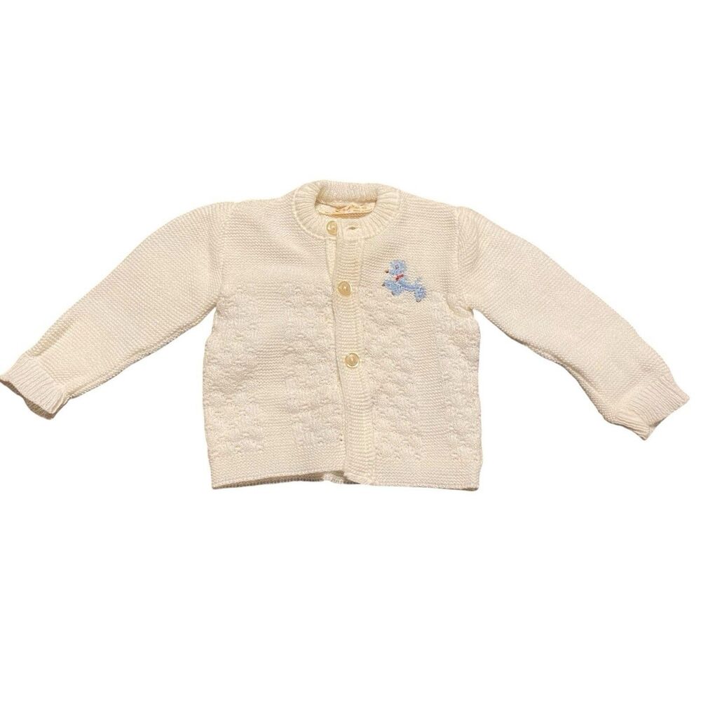 Vintage Renzo Baby Cardigan Sweater Sweatshirt Poodle Dog Made In Italy NB 70s